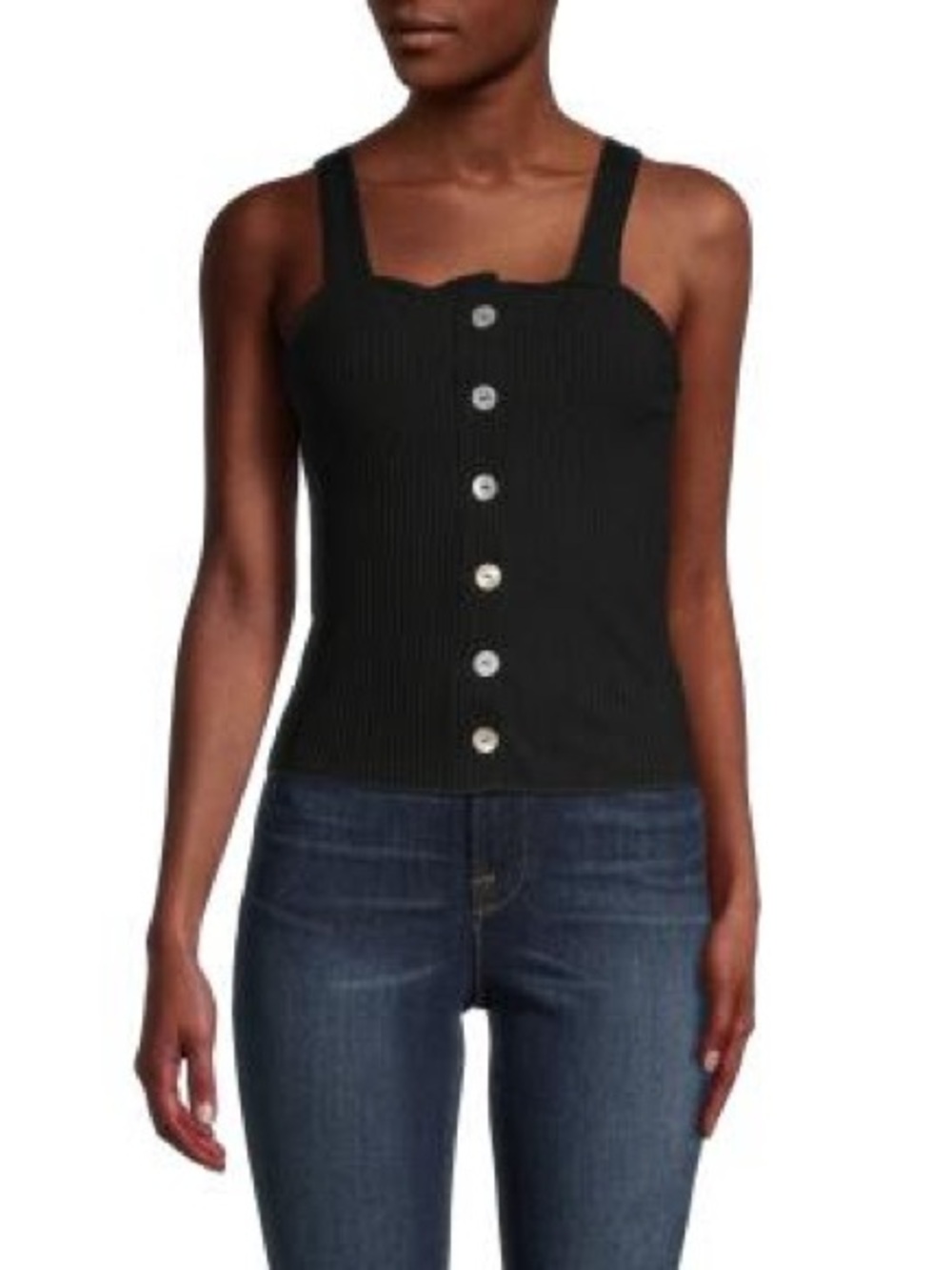 Buffalo David Bitton Black Ribbed Square-Neck Tank Top XS